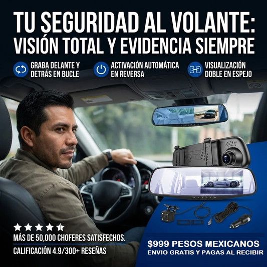 ESPEJO RETROVISOR CON CAMARA FRONTAL Y REVERSO