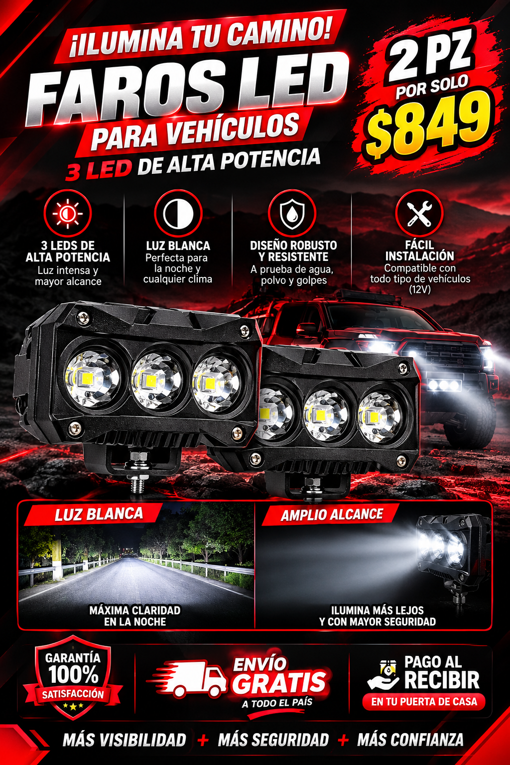 FARO LED AUXILIAR PARA VEHICULO 2X1