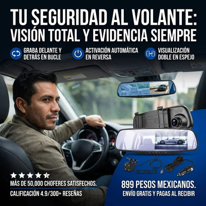 ESPEJO RETROVISOR CON CAMARA FRONTAL Y REVERSO
